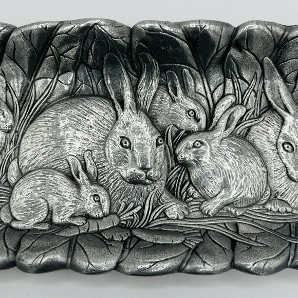 1990 Arthur Court Aluminum Bunny Oblong Serving Tray and cheese slicer - Picture 2 of 5